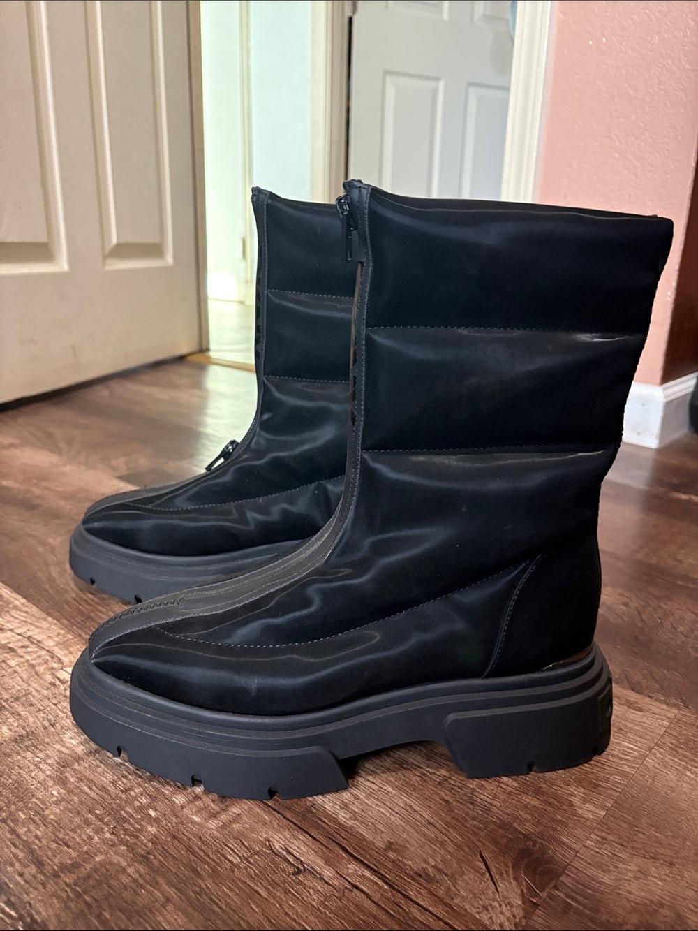 DKNY Black Platform Zip-Up Puffer Ankle Boots